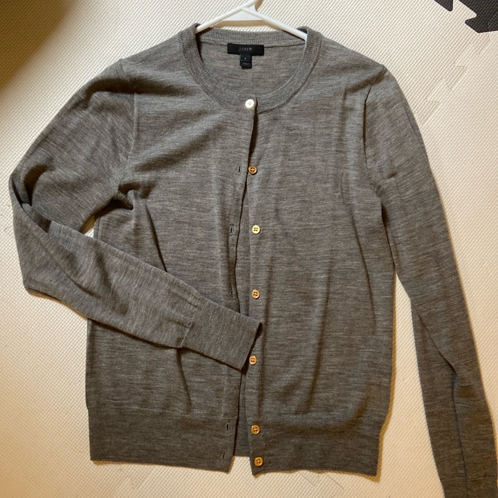 J. Crew Women's Grey Crewneck Button Cardigan
